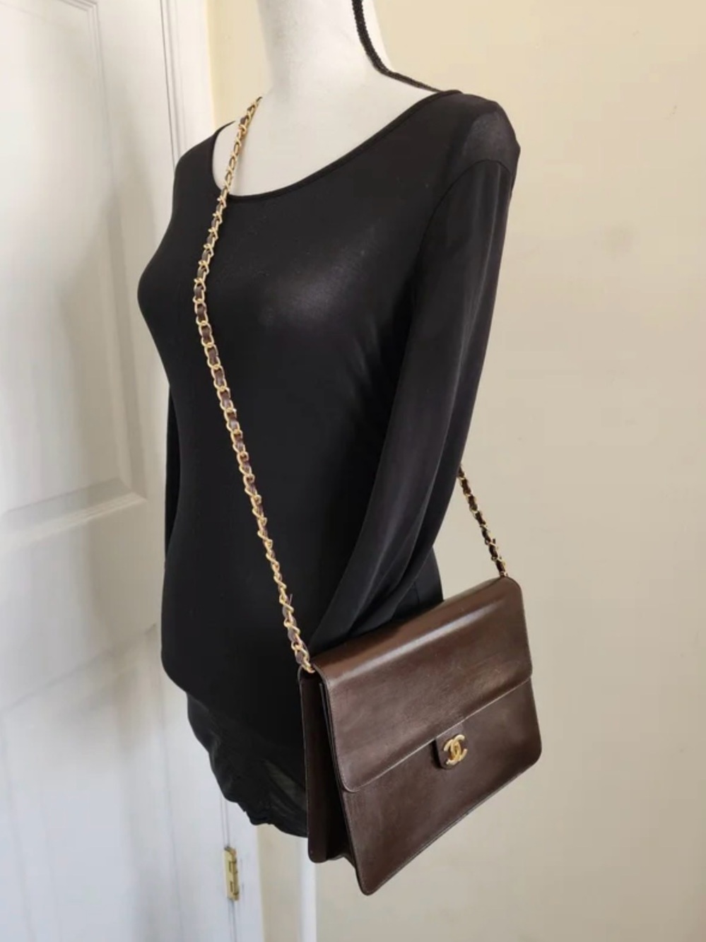 Chanel Classic Brown Leather Chain-Shoulder Bag